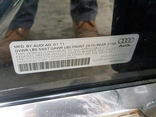 WAURVAFD9BN015544 - 2011 AUDI A8 L QUATT BLACK photo 10