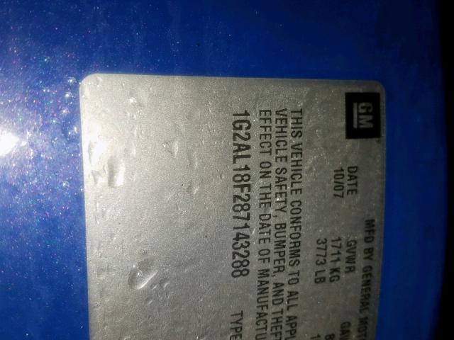 1G2AL18F287143288 - 2008 PONTIAC G5 BLUE photo 10
