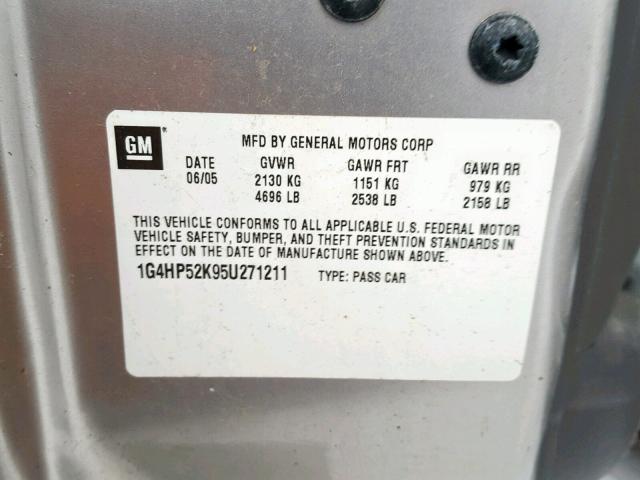 1G4HP52K95U271211 - 2005 BUICK LESABRE CU SILVER photo 10