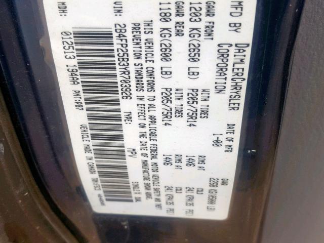 2B4FP25B3YR703926 - 2000 DODGE CARAVAN BLUE photo 10