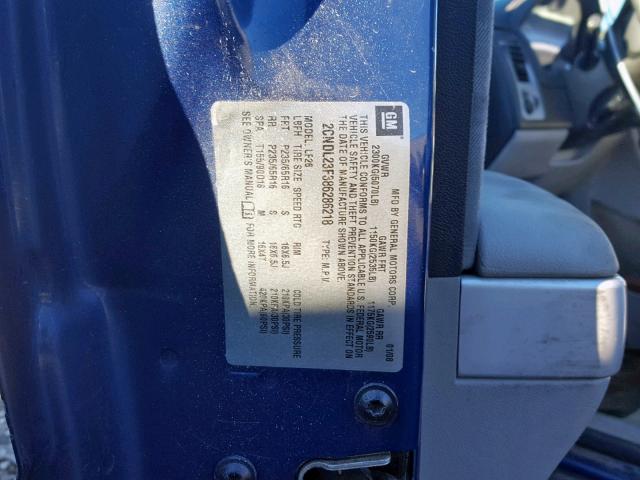 2CNDL23F386286218 - 2008 CHEVROLET EQUINOX LS BLUE photo 10