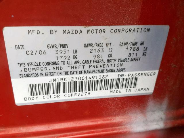 JM1BK123061491382 - 2006 MAZDA 3 S RED photo 10