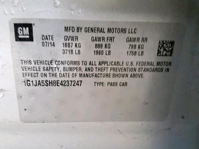 1G1JA5SH8E4237247 - 2014 CHEVROLET SONIC LS SILVER photo 10