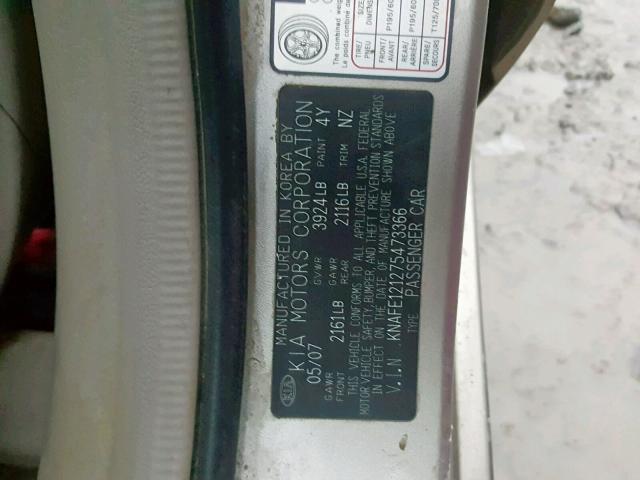 KNAFE121275473366 - 2007 KIA SPECTRA EX TAN photo 10