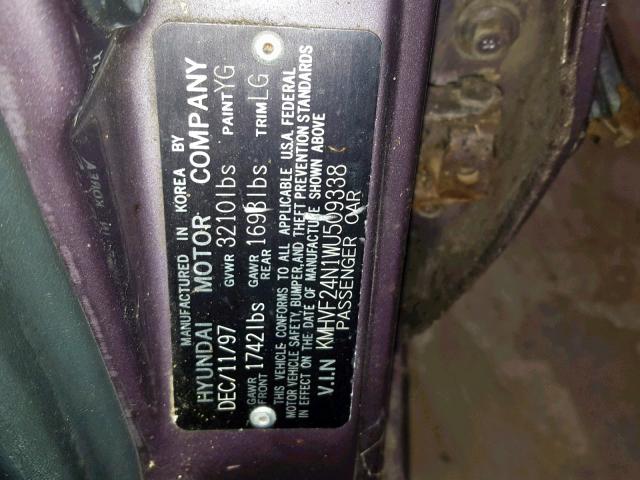 KMHVF24N1WU509338 - 1998 HYUNDAI ACCENT GL PURPLE photo 10