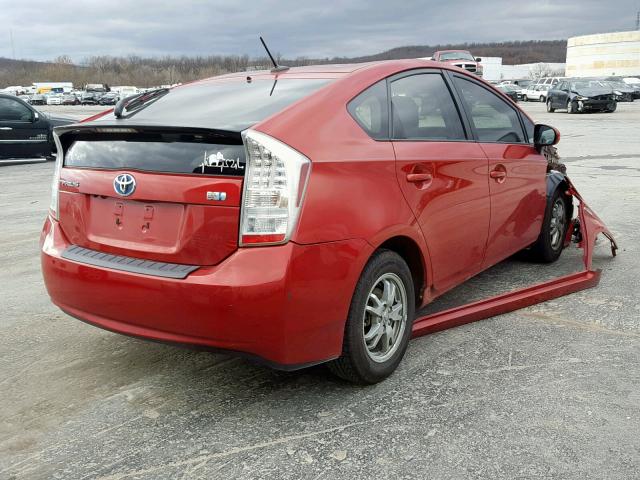 JTDKN3DUXA1242430 - 2010 TOYOTA PRIUS RED photo 4