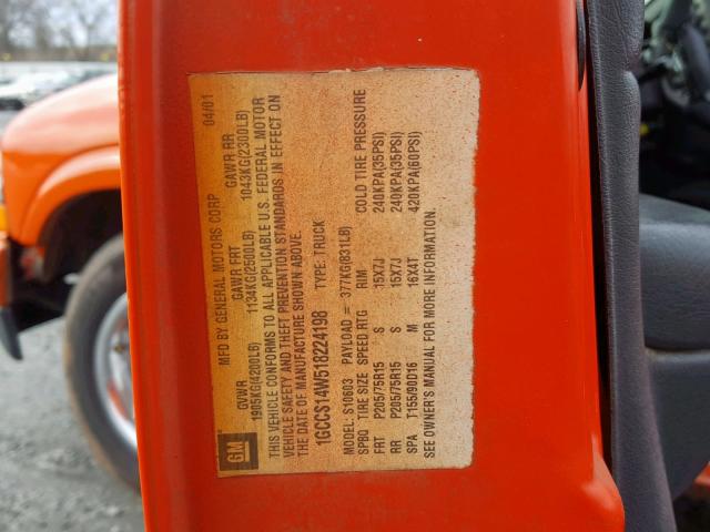 1GCCS14W518224198 - 2001 CHEVROLET S TRUCK S1 ORANGE photo 10