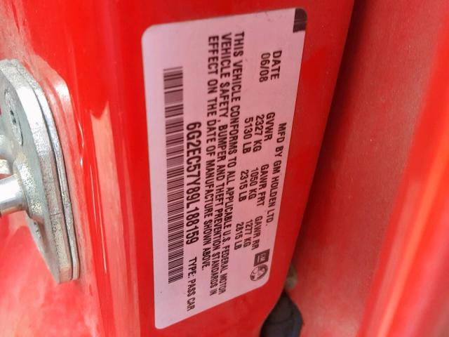 6G2EC57Y89L188159 - 2009 PONTIAC G8 GT RED photo 10