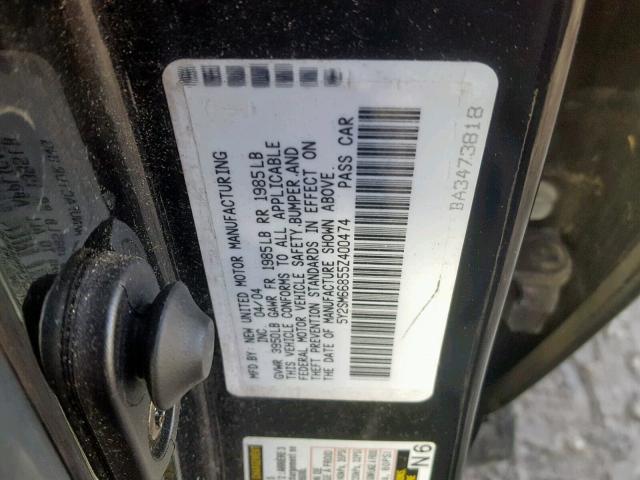 5Y2SM66855Z400474 - 2005 PONTIAC VIBE BLACK photo 10