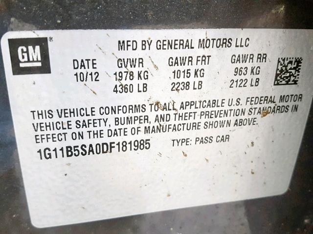 1G11B5SA0DF181985 - 2013 CHEVROLET MALIBU LS 灰色 照片 10