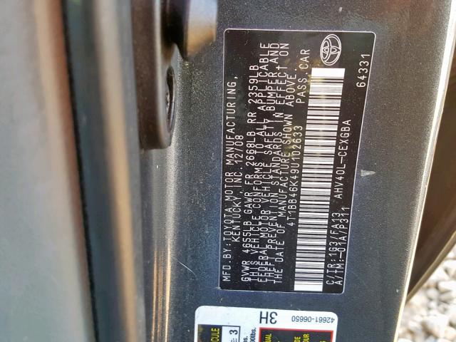 4T1BB46K49U102633 - 2009 TOYOTA CAMRY HYBR GRAY photo 10