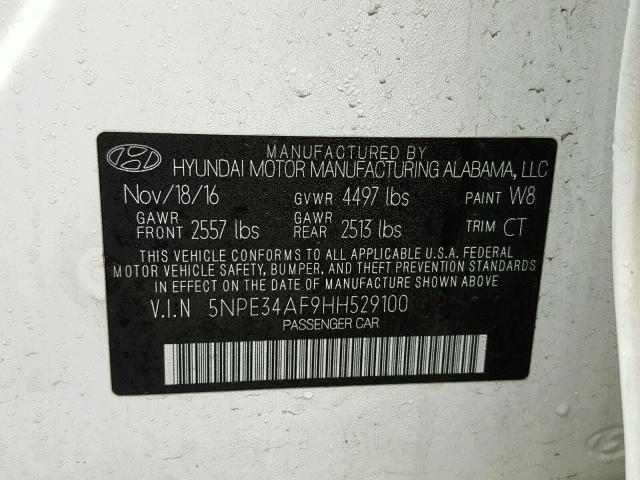 5NPE34AF9HH529100 - 2017 HYUNDAI SONATA SPO WHITE photo 10