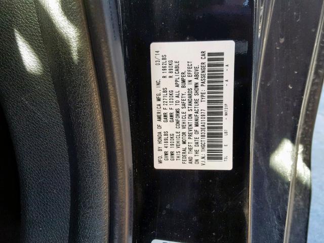 1HGCT1B33EA010977 - 2014 HONDA ACCORD LX- BLACK photo 10