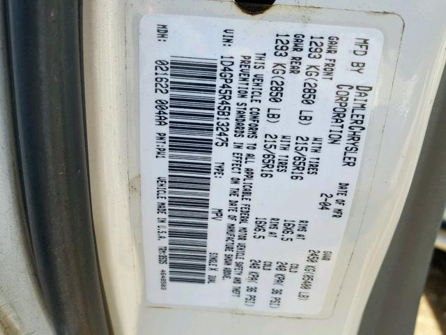 1D4GP45R45B132475 - 2005 DODGE CARAVAN SX WHITE photo 10