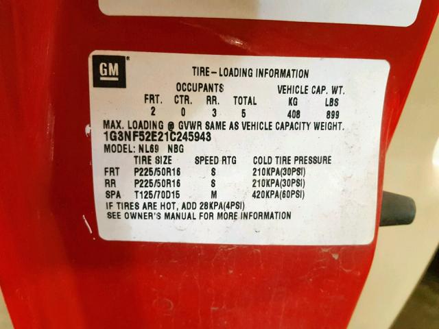 1G3NF52E21C245943 - 2001 OLDSMOBILE ALERO GLS RED photo 10