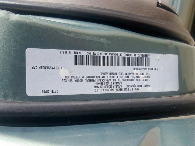 4S3BE625447203685 - 2004 SUBARU LEGACY L S GREEN photo 10