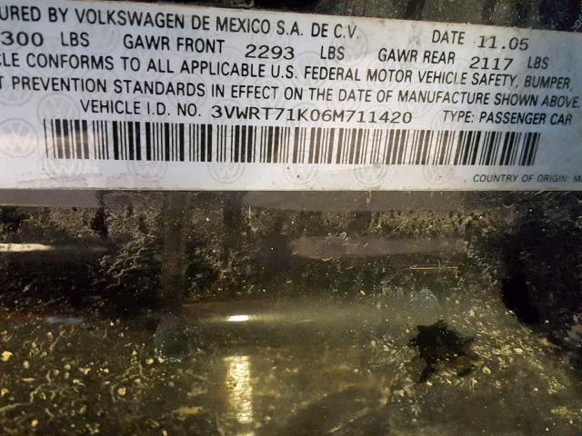 3VWRT71K06M711420 - 2006 VOLKSWAGEN JETTA TDI BLACK photo 10