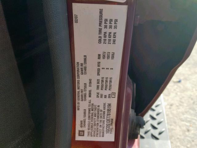 1GCDS13E778195194 - 2007 CHEVROLET COLORADO MAROON photo 10