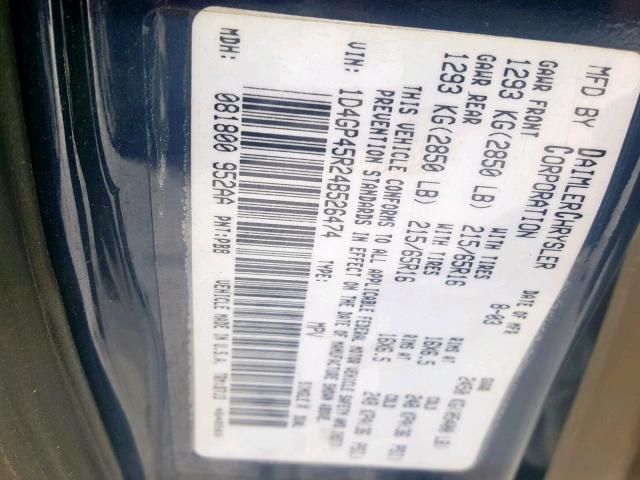 1D4GP45R24B526474 - 2004 DODGE CARAVAN SX BLUE photo 10