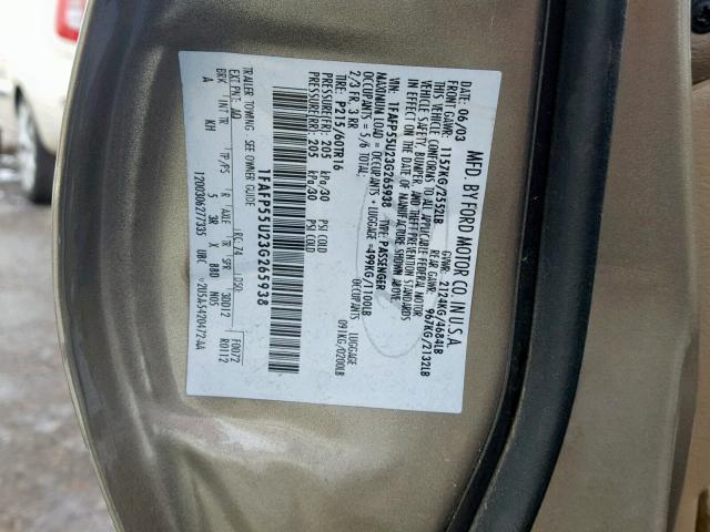 1FAFP55U23G265938 - 2003 FORD TAURUS SES GOLD photo 10