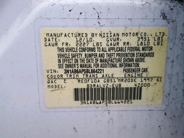 3N1AB6AP5BL664221 - 2011 NISSAN SENTRA 2.0 WHITE photo 10