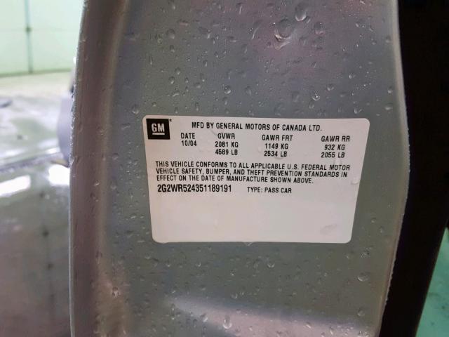 2G2WR524351189191 - 2005 PONTIAC GRAND PRIX SILVER photo 10