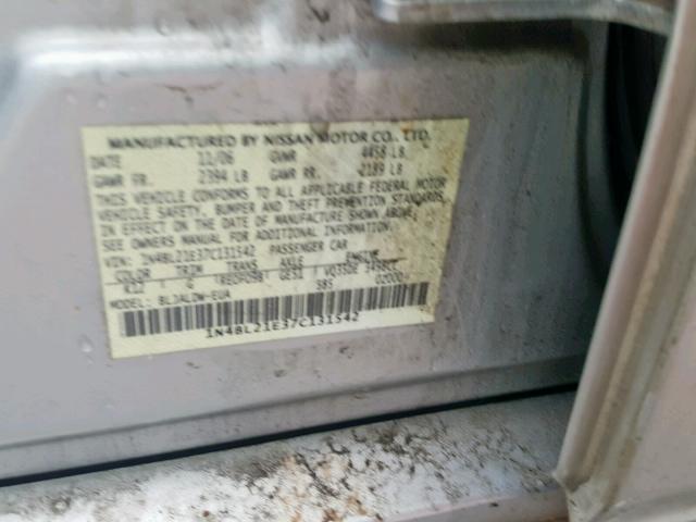 1N4BL21E37C131542 - 2007 NISSAN ALTIMA 3.5 SILVER photo 10