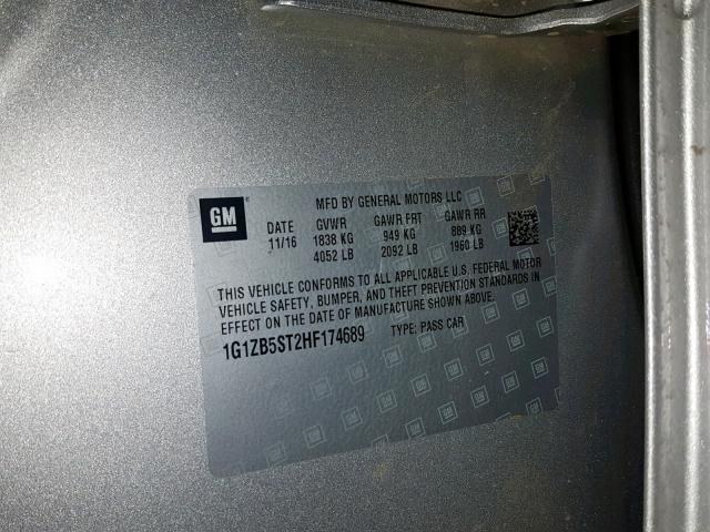 1G1ZB5ST2HF174689 - 2017 CHEVROLET MALIBU LS SILVER photo 10