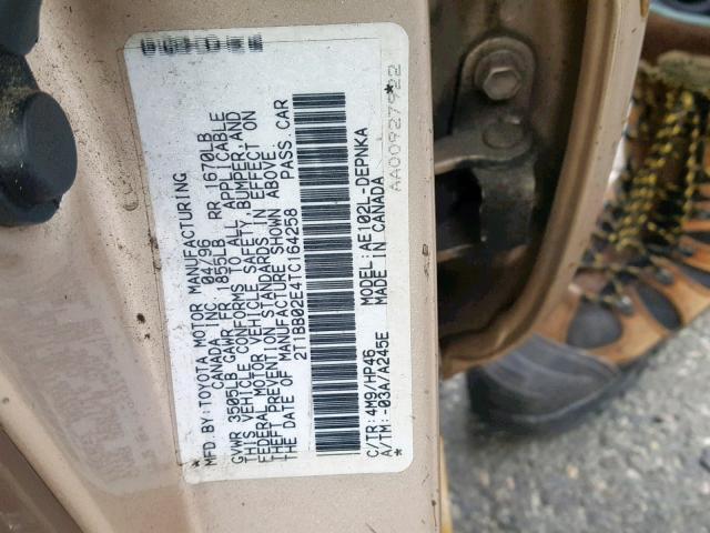 2T1BB02E4TC164258 - 1996 TOYOTA COROLLA DX TAN photo 10