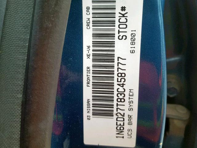 1N6ED27T83C458777 - 2003 NISSAN FRONTIER C BLUE photo 10