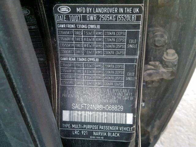 SALFT24N88H068829 - 2008 LAND ROVER LR2 HSE TE BLACK photo 10