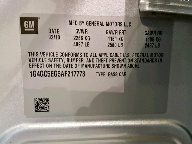 1G4GC5EG5AF217773 - 2010 BUICK LACROSSE C SILVER photo 10