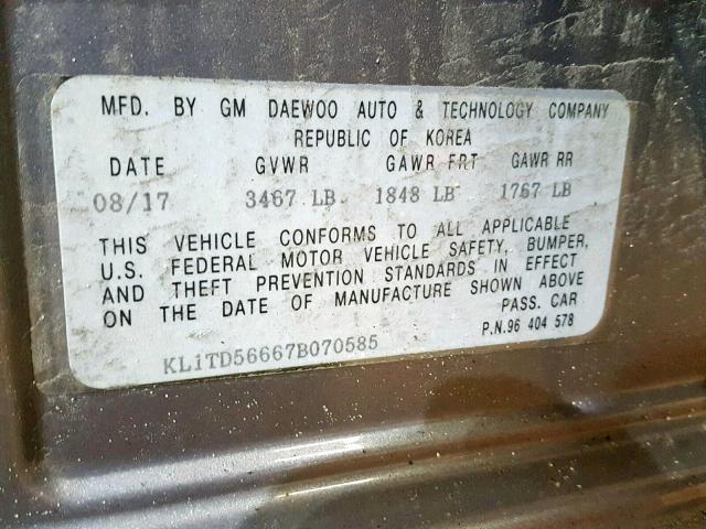 KL1TD56667B070585 - 2007 CHEVROLET AVEO BASE Gümüş foto 10