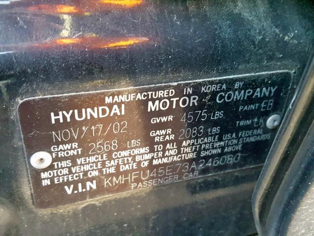 KMHFU45E73A246080 - 2003 HYUNDAI XG 350 BLACK photo 10