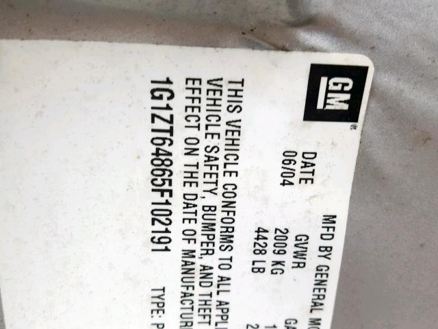 1G1ZT64865F102191 - 2005 CHEVROLET MALIBU MAX 银色 照片 10