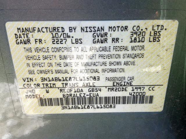 3N1AB61E87L615083 - 2007 NISSAN SENTRA 2.0 GREEN photo 10