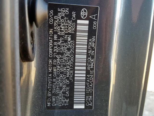 JTKDE177060125223 - 2006 TOYOTA SCION TC GRAY photo 10