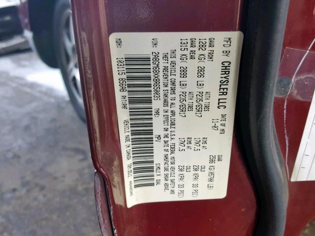 2A8GM68XX8R650035 - 2008 CHRYSLER PACIFICA T MAROON photo 10