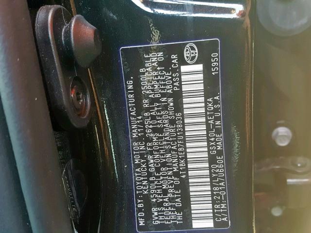 4T1BK1EB7FU138036 - 2015 TOYOTA AVALON XLE BLACK photo 10