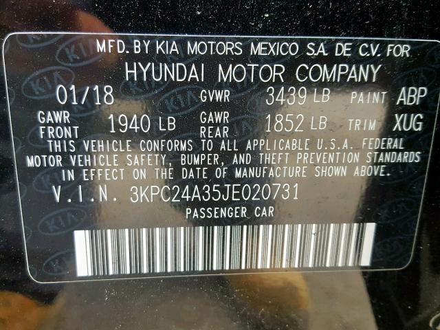 3KPC24A35JE020731 - 2018 HYUNDAI ACCENT SEL BLACK photo 10