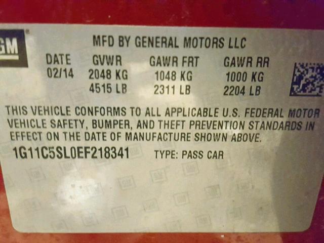 1G11C5SL0EF218341 - 2014 CHEVROLET MALIBU 1LT RED photo 10
