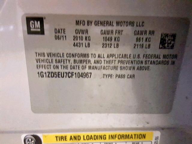 1G1ZD5EU7CF104967 - 2012 CHEVROLET MALIBU 2LT SILVER photo 10