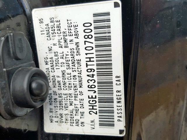 2HGEJ6349TH107800 - 1996 HONDA CIVIC DX BLACK photo 10