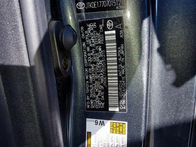 JTKDE177070151273 - 2007 TOYOTA SCION TC გრაფიტი ფოტო 10