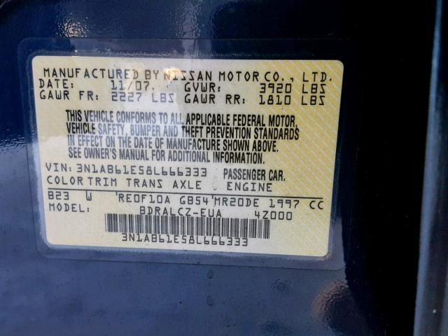 3N1AB61E58L666333 - 2008 NISSAN SENTRA 2.0 BLUE photo 10