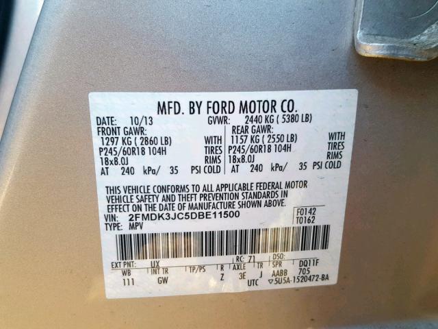 2FMDK3JC5DBE11500 - 2013 FORD EDGE SEL SILVER photo 10