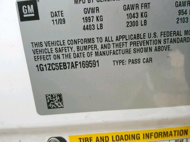 1G1ZC5EB7AF169591 - 2010 CHEVROLET MALIBU 1LT 白色 照片 10