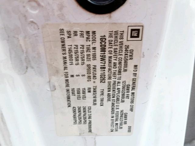 1GCDM19W71B110262 - 2001 CHEVROLET ASTRO WHITE photo 10