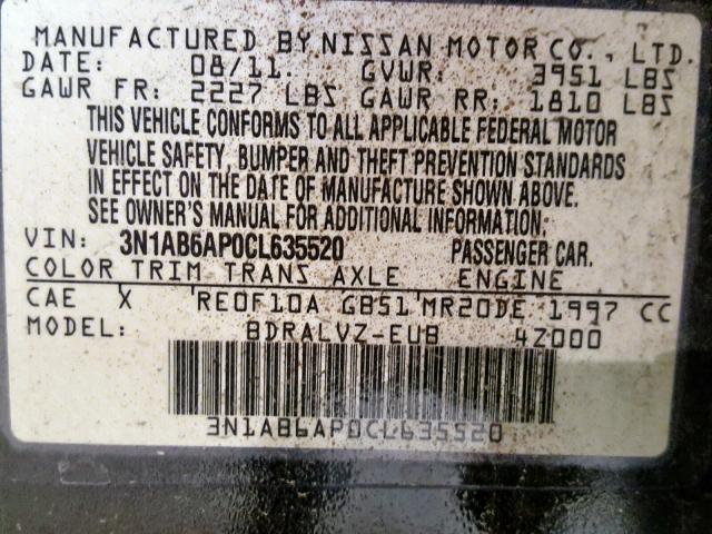 3N1AB6AP0CL635520 - 2012 NISSAN SENTRA 2.0 BROWN photo 10