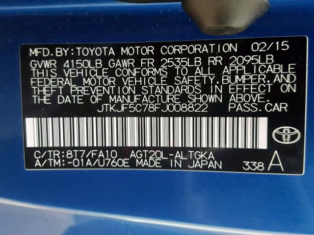 JTKJF5C78FJ008822 - 2015 TOYOTA SCION TC 蓝色 照片 10